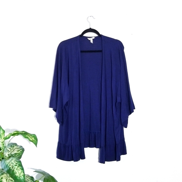 SOMA Soft Jersey Open Cardigan Kimono Ruffled Hem Royal Blue - Picture 2 of 7